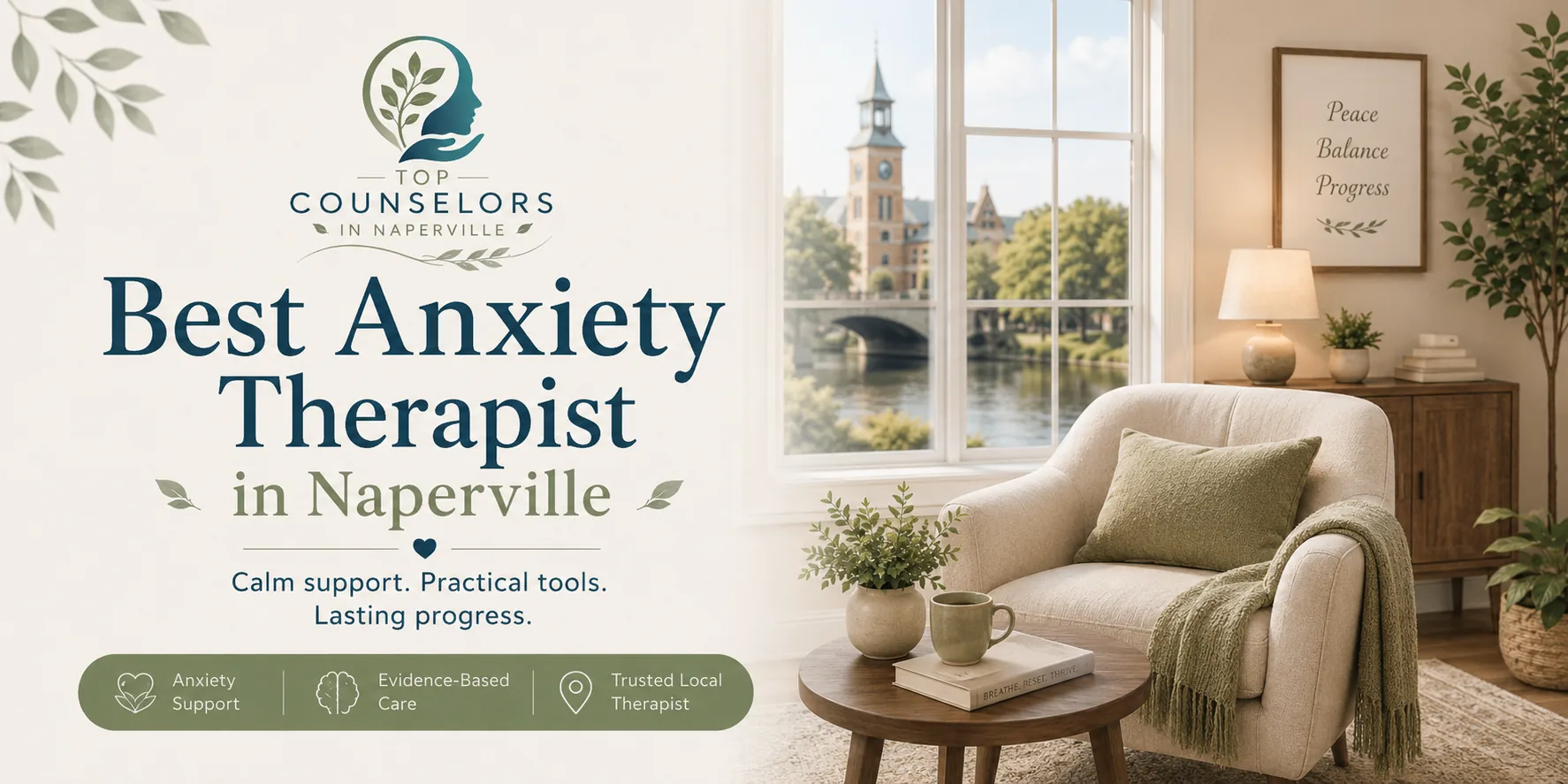 Top anxiety therapists in Naperville, IL supporting a client during an anxiety counseling session